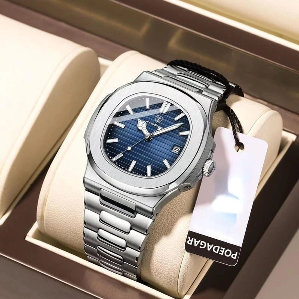 POEDAGAR 613 Luxury Quartz Men's  Watch - Silver Blue