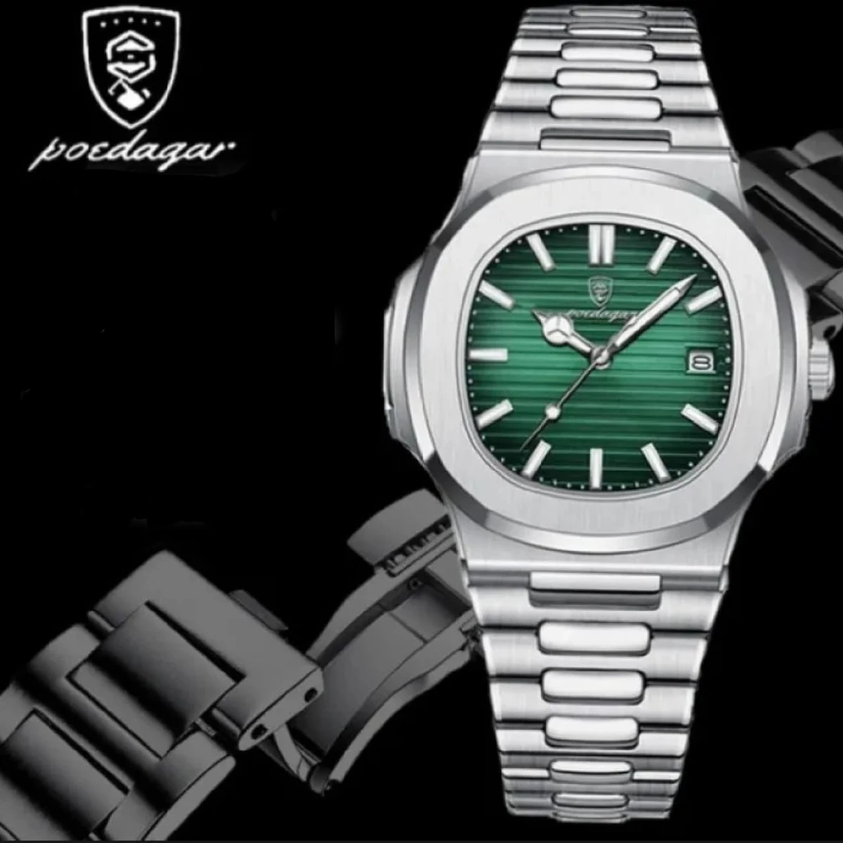 POEDAGAR 613 Luxury Quartz Men's  Watch - Silver Green