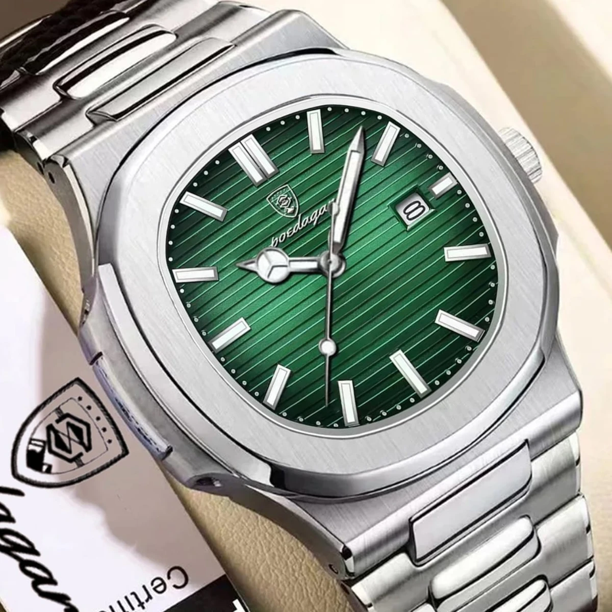 POEDAGAR 613 Luxury Quartz Men's  Watch - Silver Green