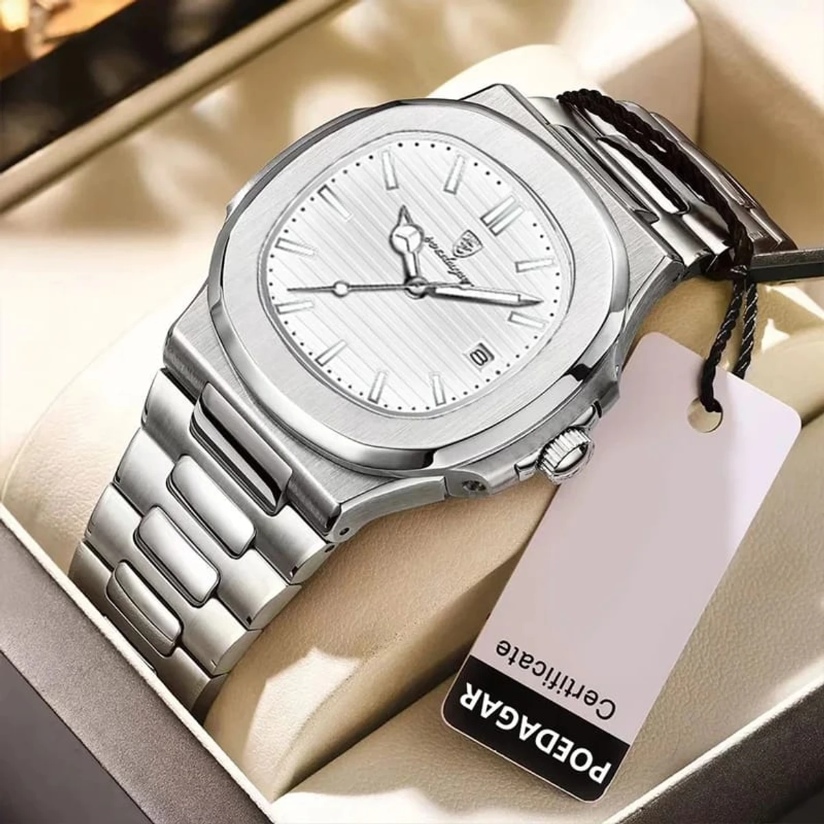 POEDAGAR 613 Luxury Quartz Men's  Watch - Silver White