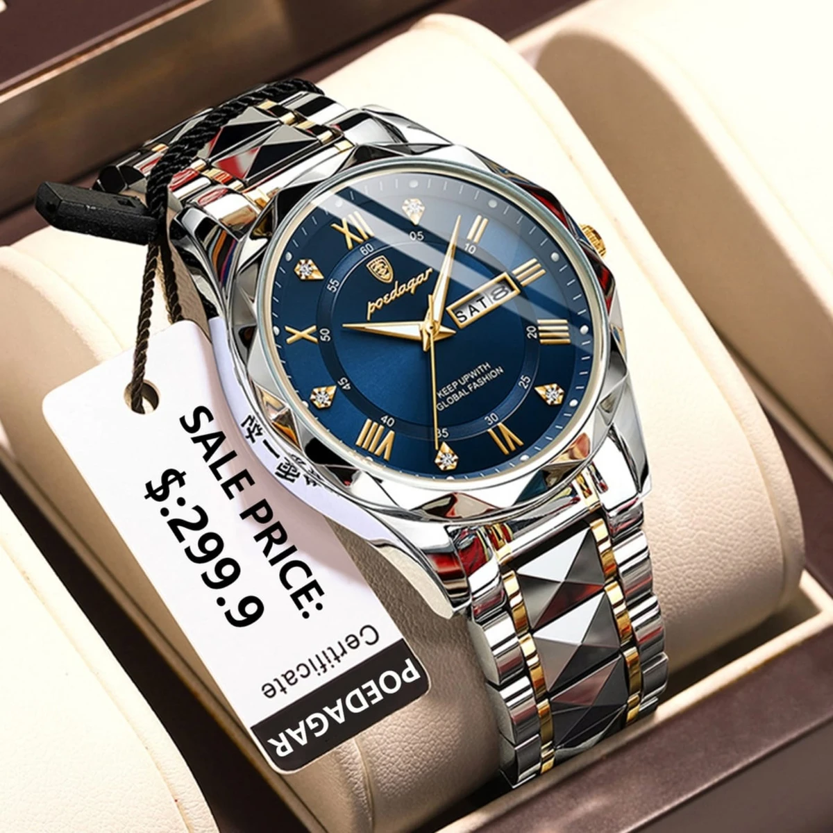 POEDAGAR Diamond Cut New Stylish Watch - Silver Blue