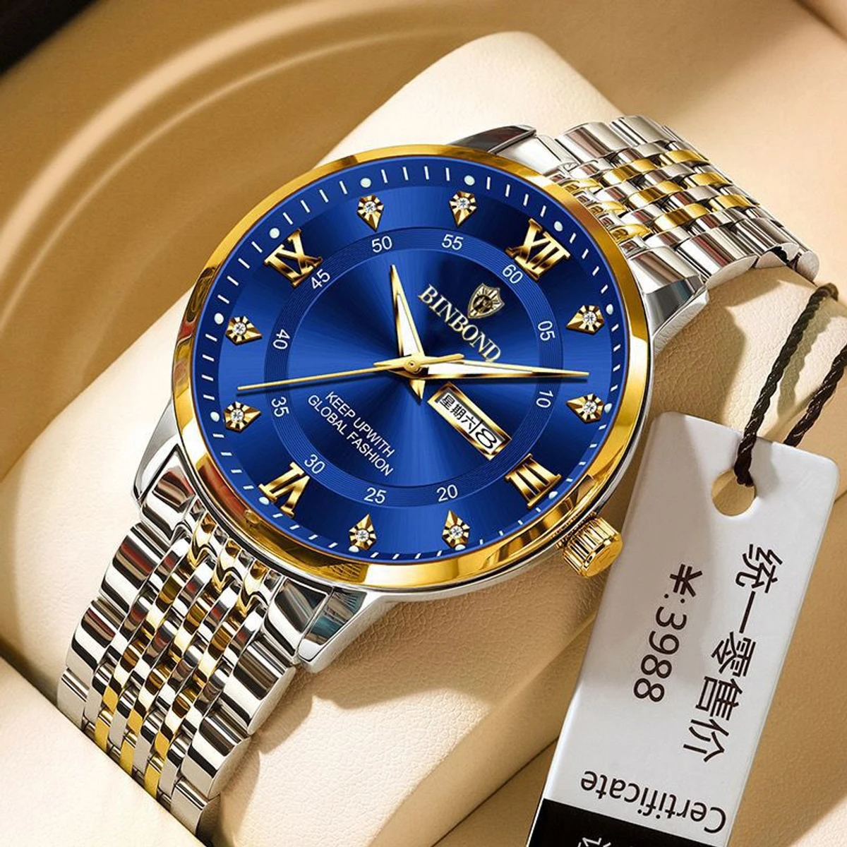 BINBOND 2351 New Design Watch For Men - Silver Golden Blue