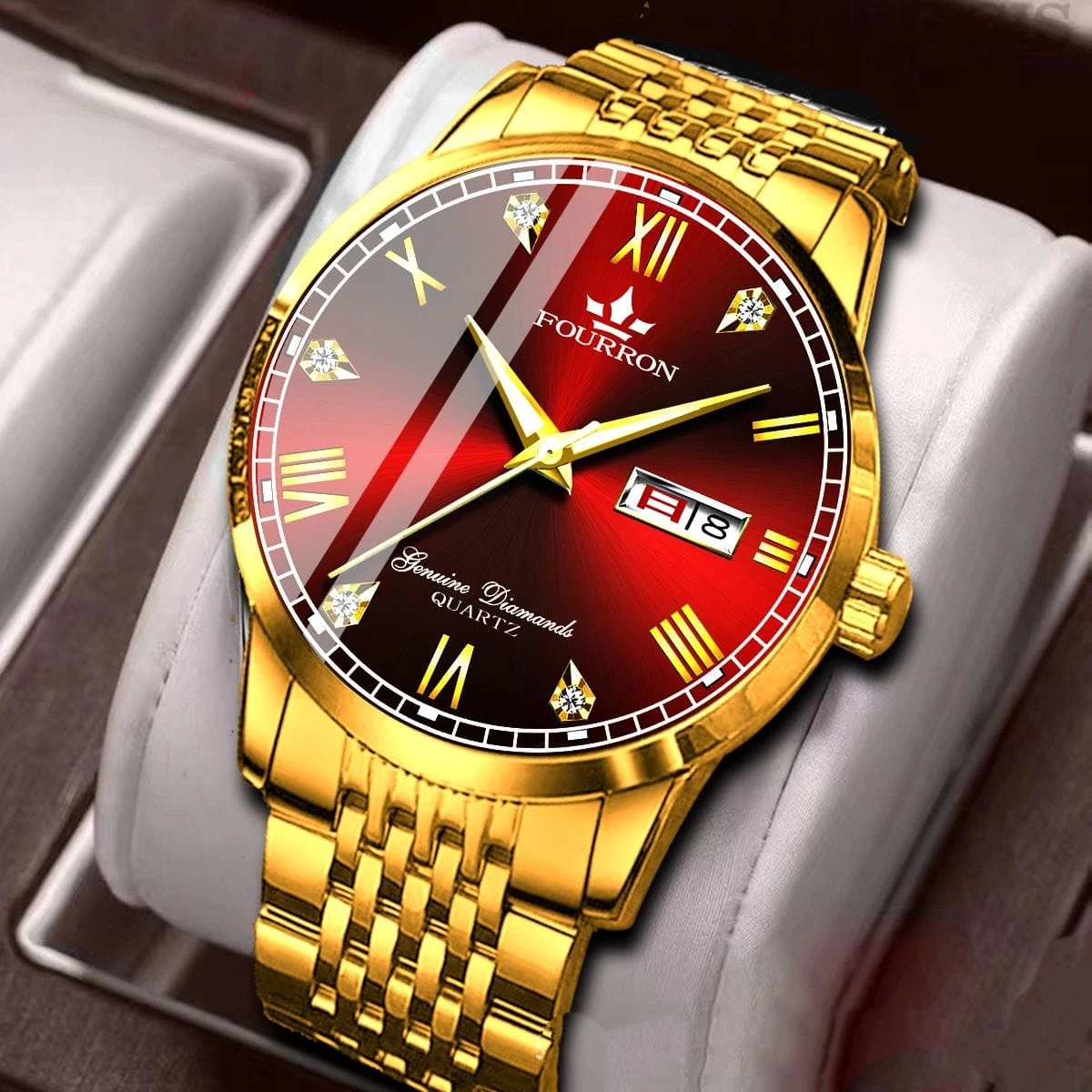 Mens Stylish New  Watch - GOLDEN RED Color