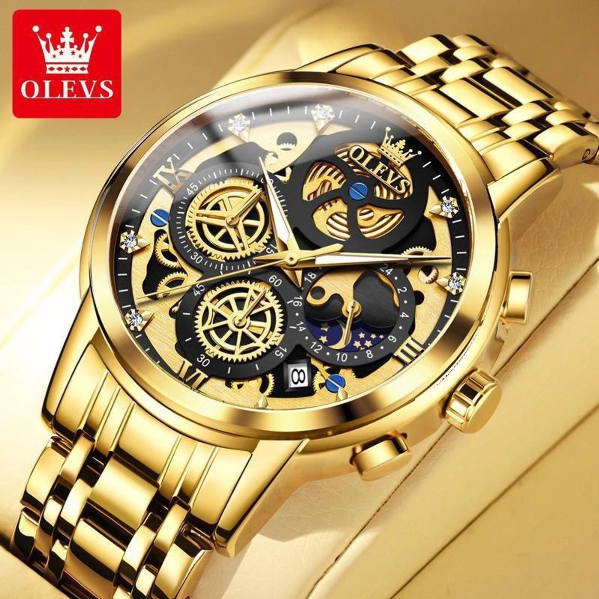 OLEVs  9922 Fashionable Watch For Men - Golden Black