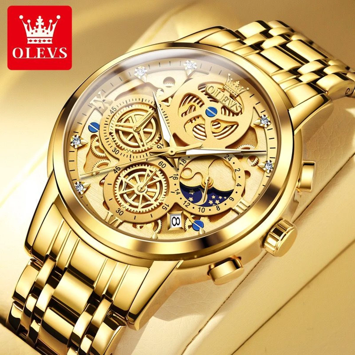 OLEVs  9922 Fashionable Watch For Men - Full Golden