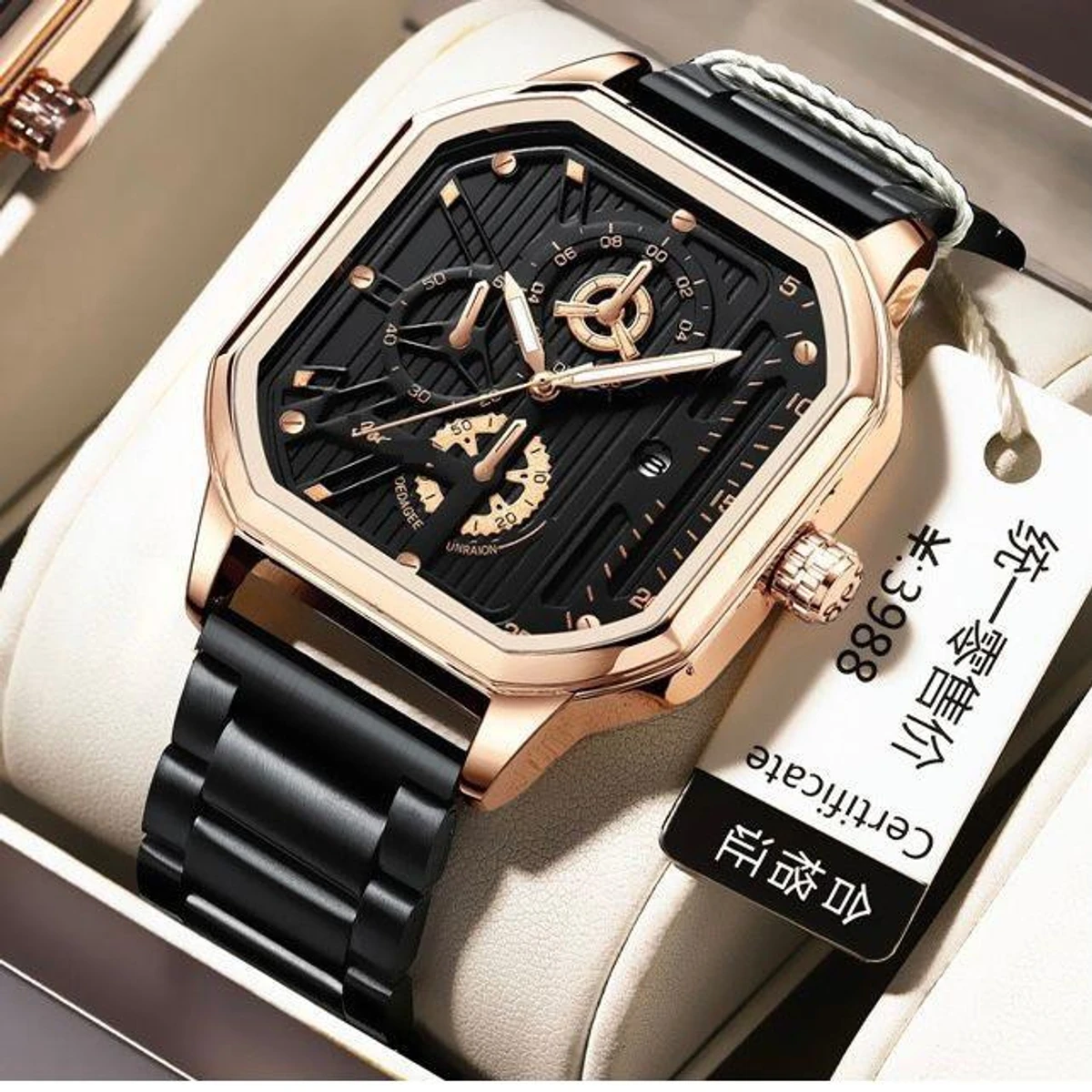 COMUDIR 201 Square Shape Stylish Mens Watch -Golden &  Black