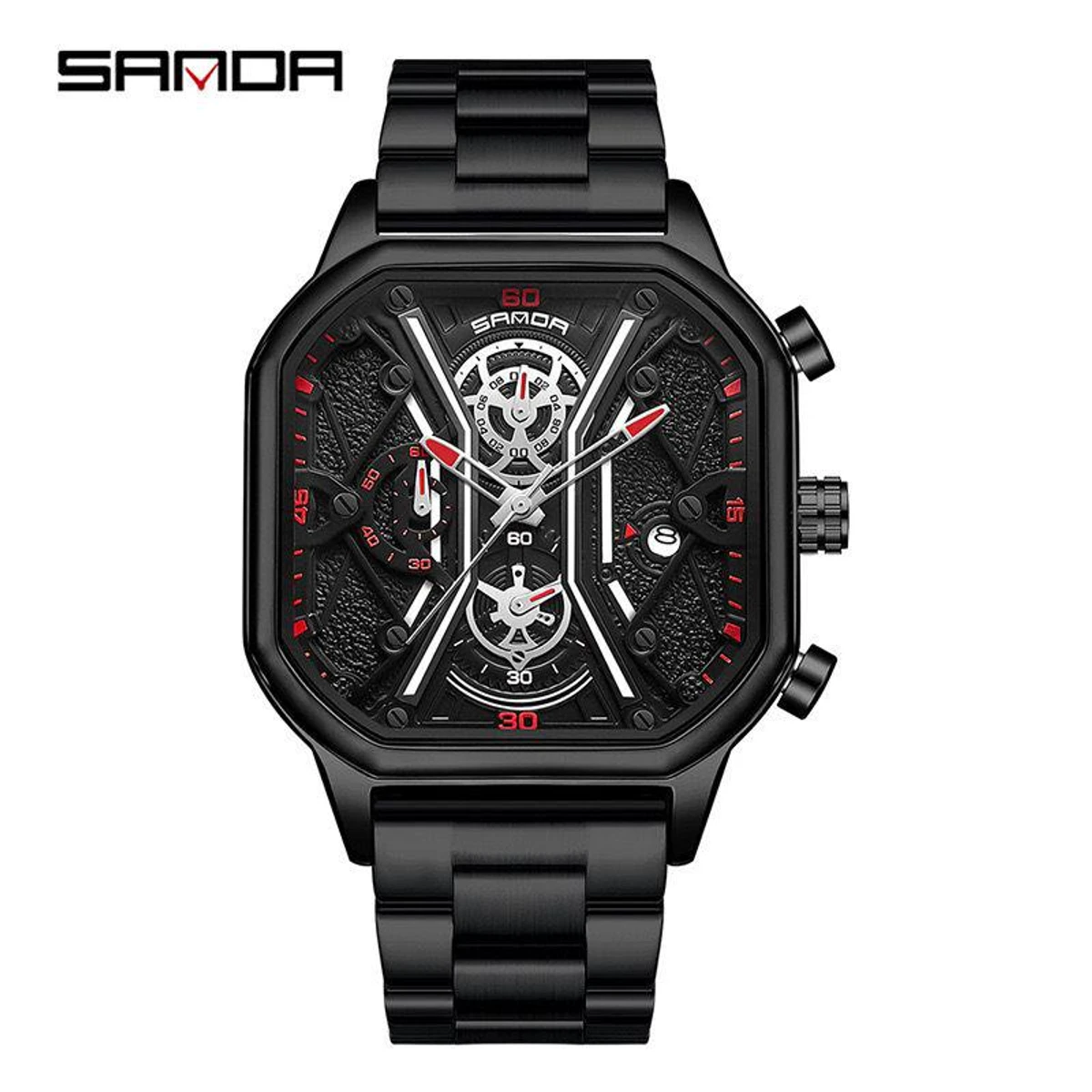 SAMOR 101 Square Stylish Mens Watch -Black & Red