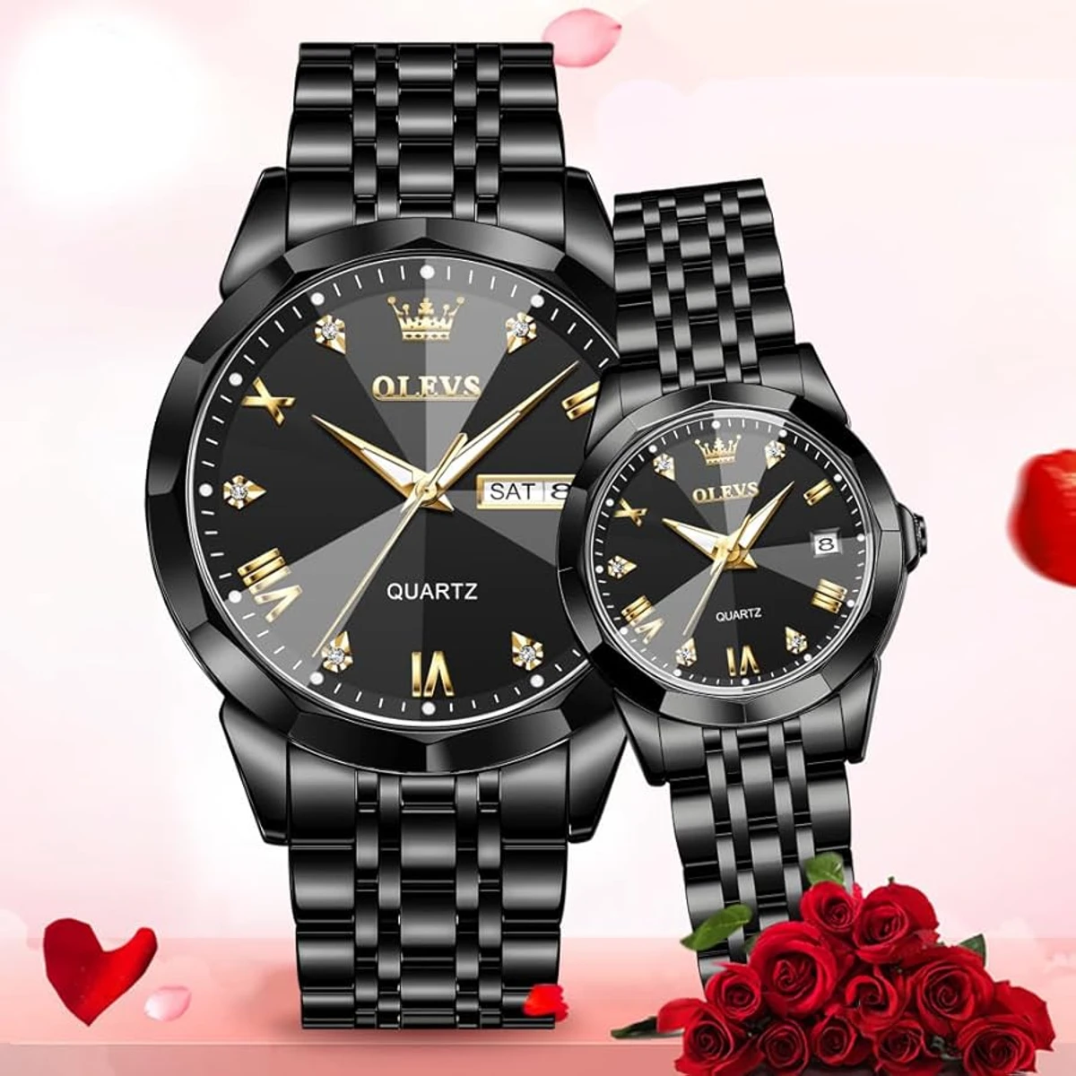 OLEVS Romantic Couple Watch - Full Black