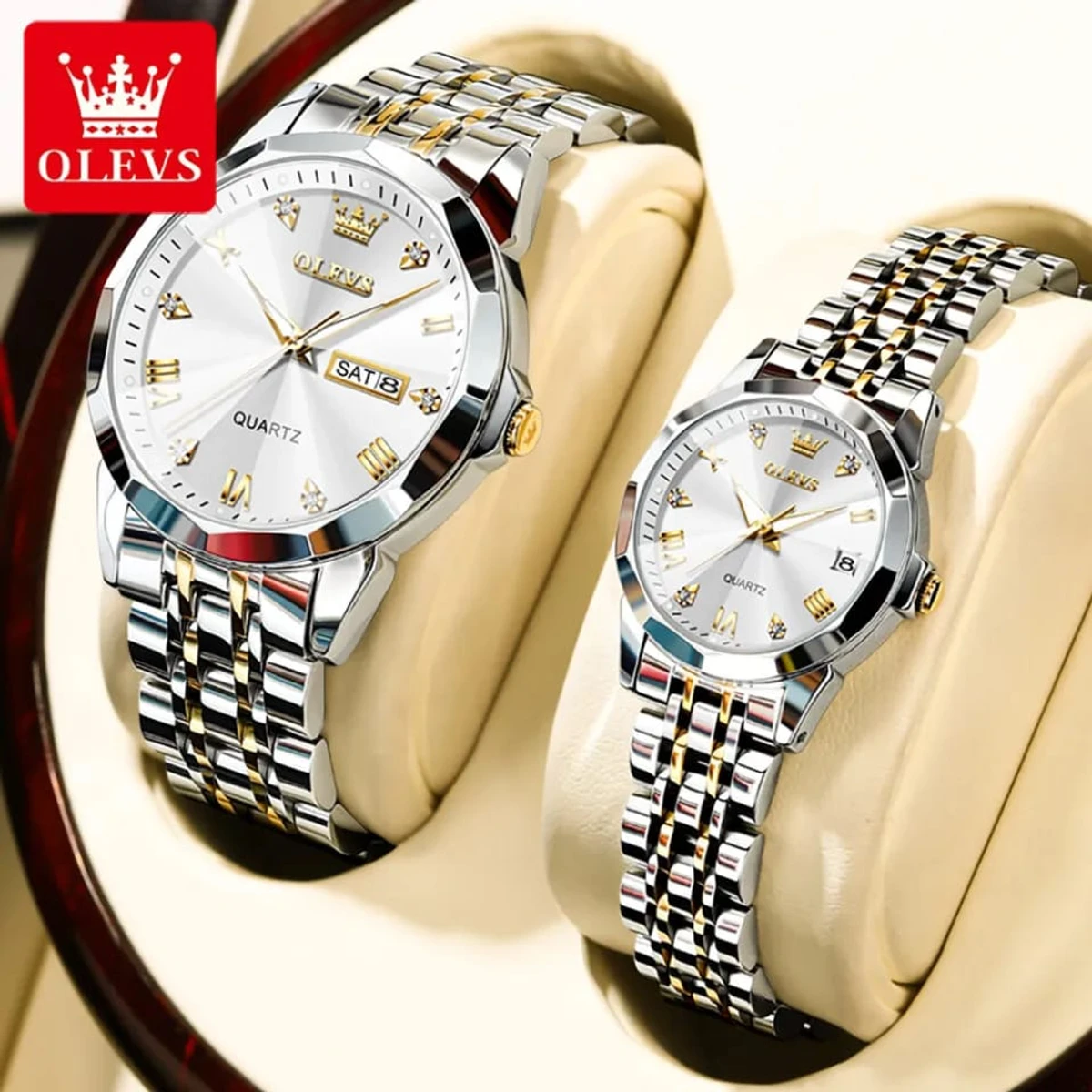 OLEVS Romantic Couple Watch - Silver & White